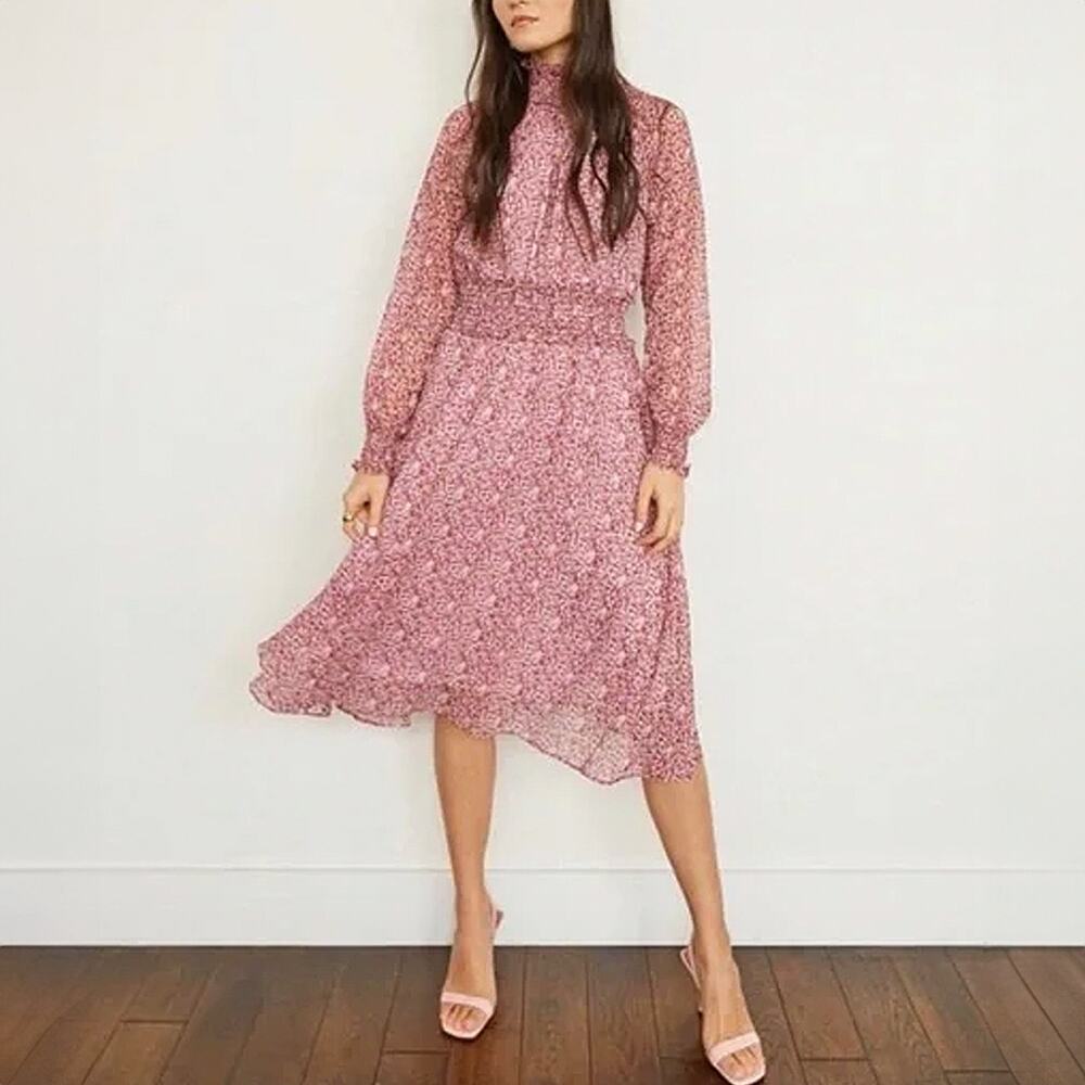 O.P.T Pink Floral Chiffon Midi Dress Size S